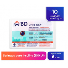 SERINGA ULTRA FINE 100 UI BD AGULHA 6MM C/ 10 UNID