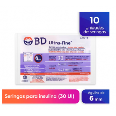 SERINGA ULTRA FINE 30 UI BD AGULHA 6MM C/ 10 UNID