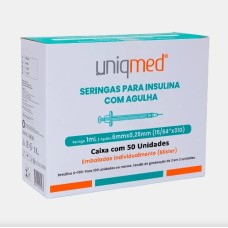 SERINGA DE INSULINA UNIQMED 100 UI COM AGULHA 6MM C/ 100 UNID